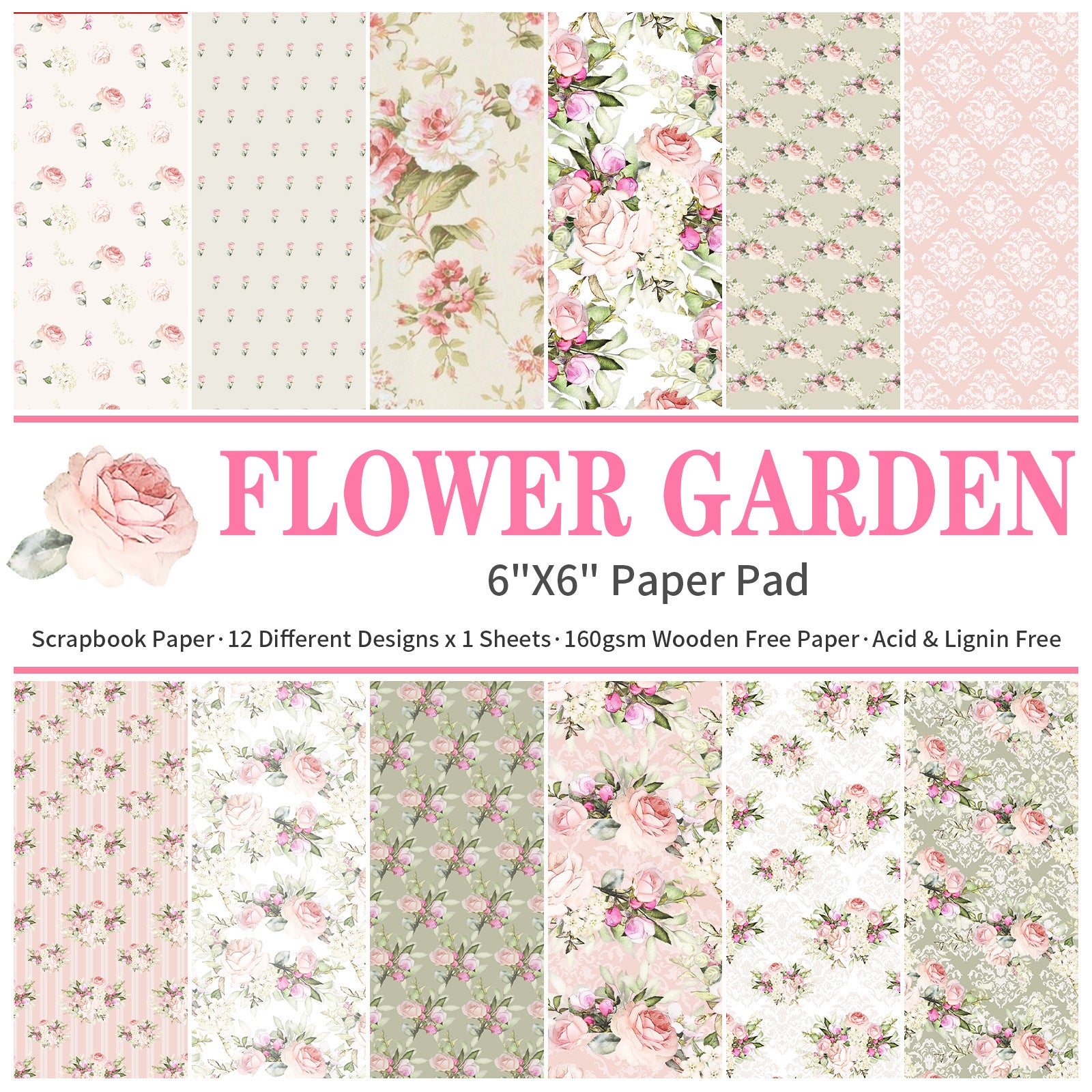 6 inch Pink Flower Scrapbook Paper Pad PA272