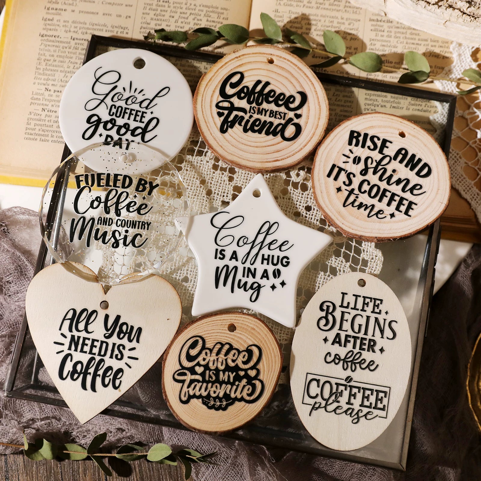 2 Sheets Waterproof Rub on Stickers - Coffee Words