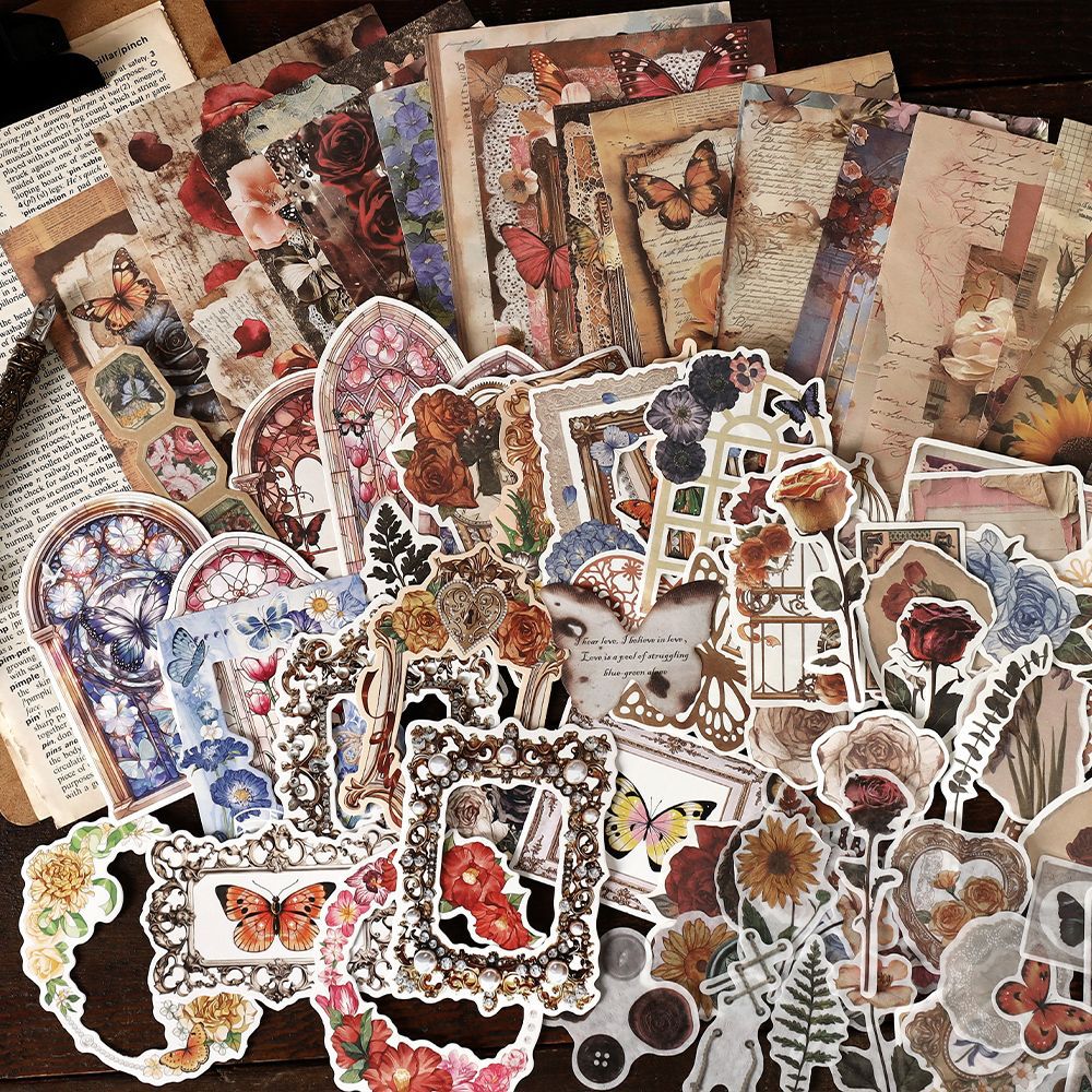 200 Pcs Junk Journal Paper and Stickers Kit BBJY