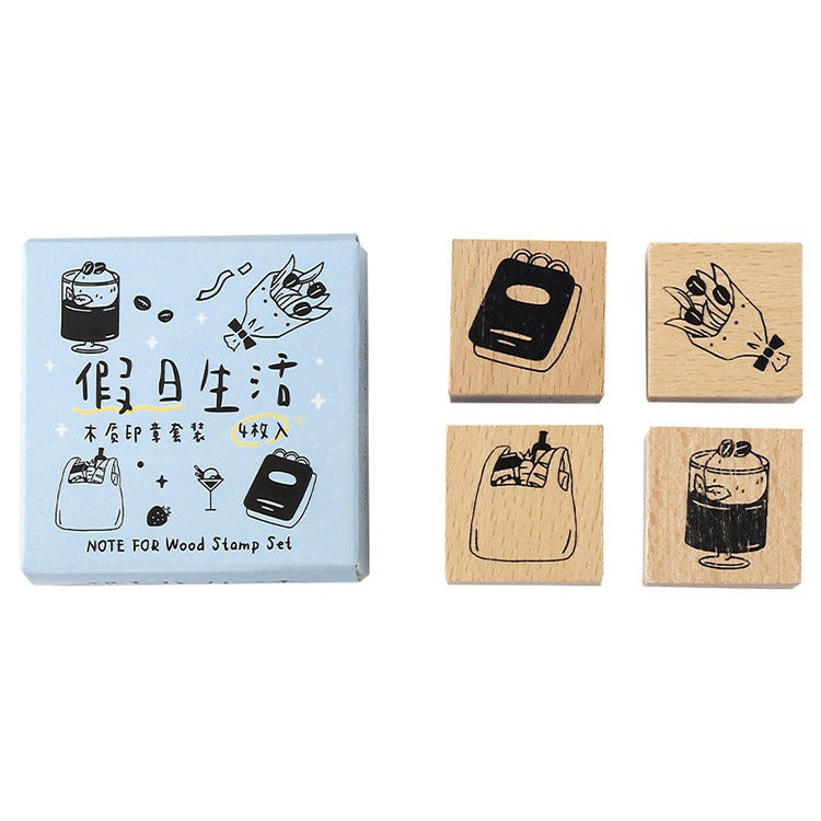 4 Pcs Wooden Stamp Kit YJZJ