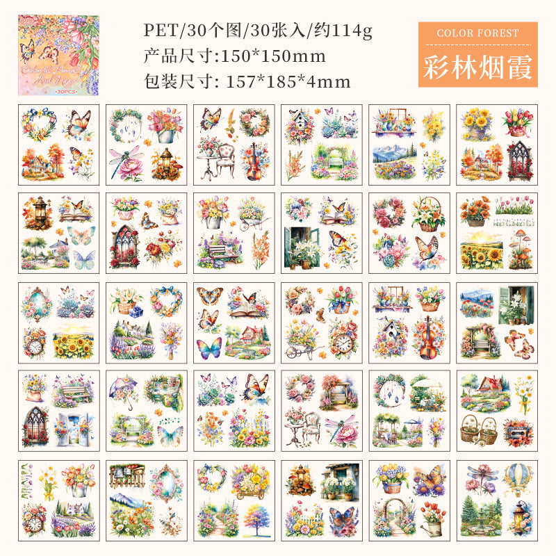 30 Sheets Garden Flower PET Stickers Book WSSL