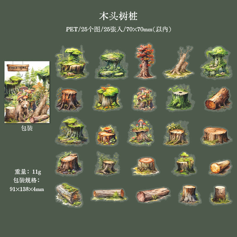 25 Pcs Forest Themed PET Stickers SLZJ