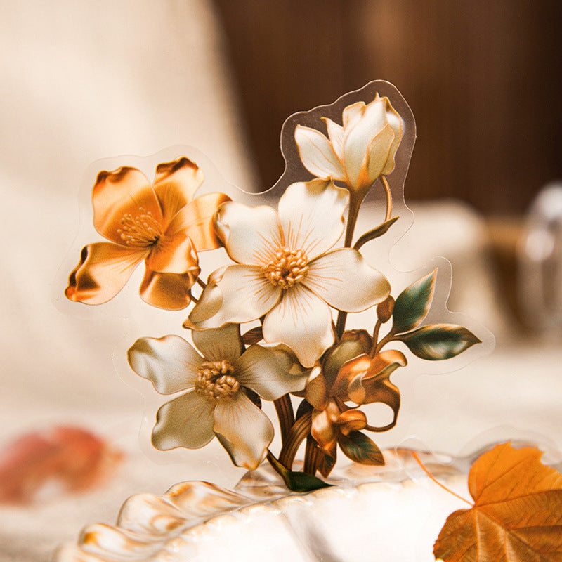 15 Pcs Vintage Flower Leaf PET Stickers YSHY