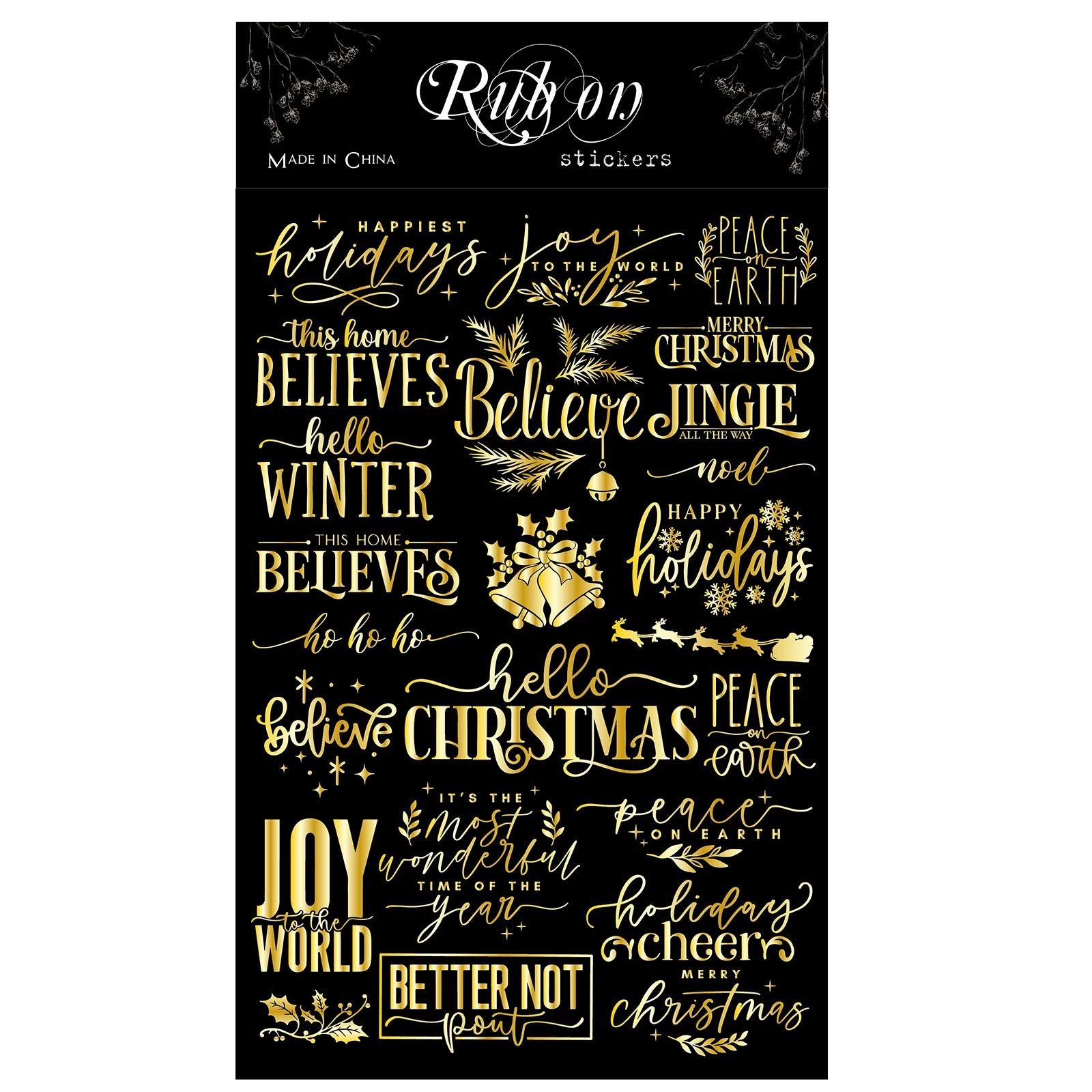 Gold Foil Rub On Stickers - Christmas