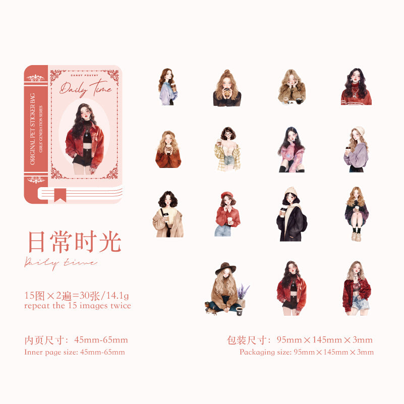 30 Pcs Fashion Girl PET Stickers SNSD