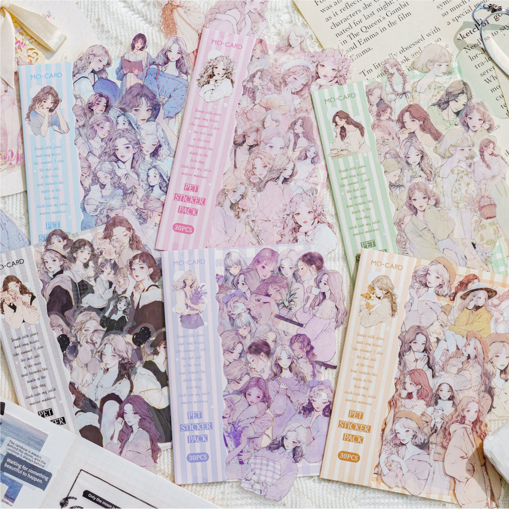 30 Pcs Fashion Girl PET Stickres BSLR