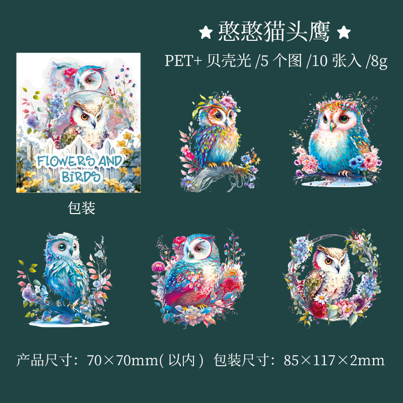 10 Pcs PET Bird Stickers HCFN