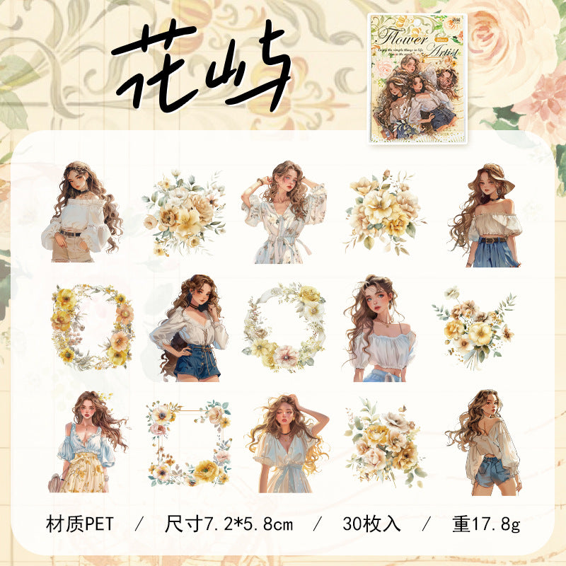 30 Pcs Flower and Girl PET Stickers HDYSJ