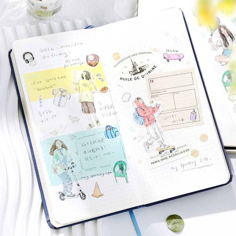 City Life Casual Characters Die-Cut Washi Tape - Sports Time