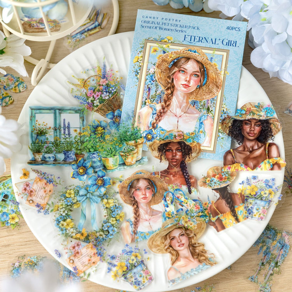 40 Pcs PET Garden ang Girl PET Stickers WXSNR