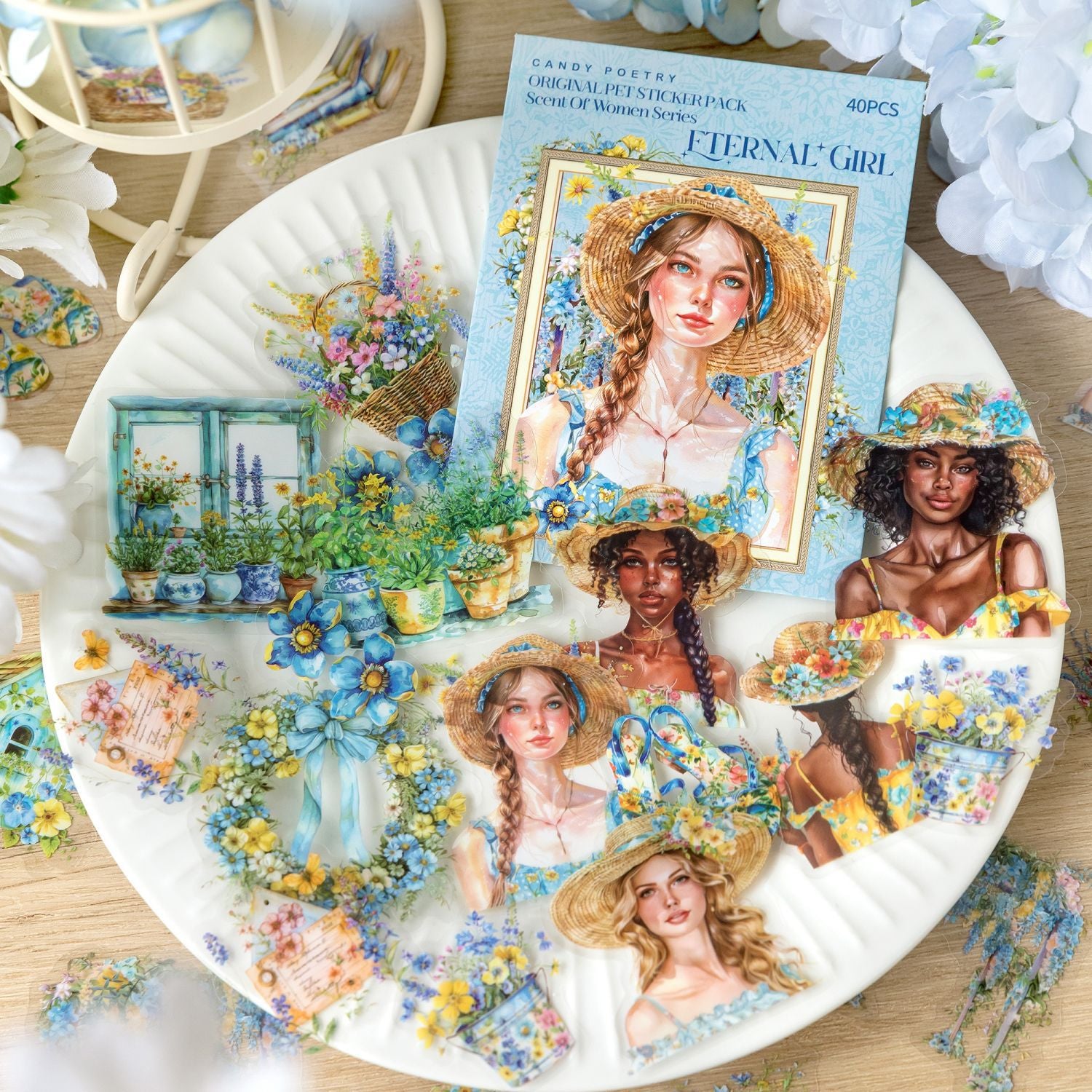 40 Pcs PET Garden ang Girl PET Stickers WXSNR