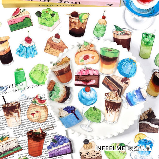 20 Pcs PET Drin and Dessert Stickers QCWX