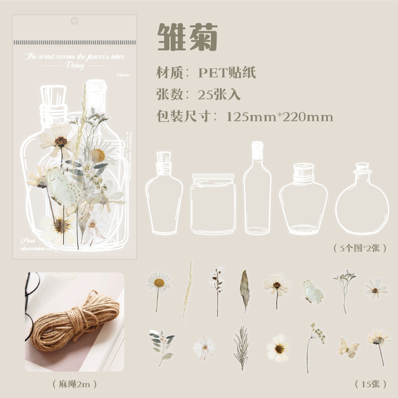 25 Pcs Bottle and Flowers PET Stickers FCHX