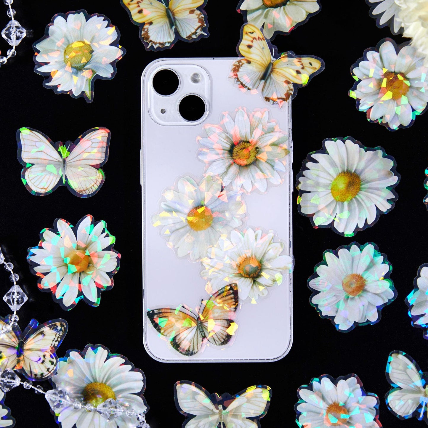 60 Pcs Holographic Flower Stickers LLXC