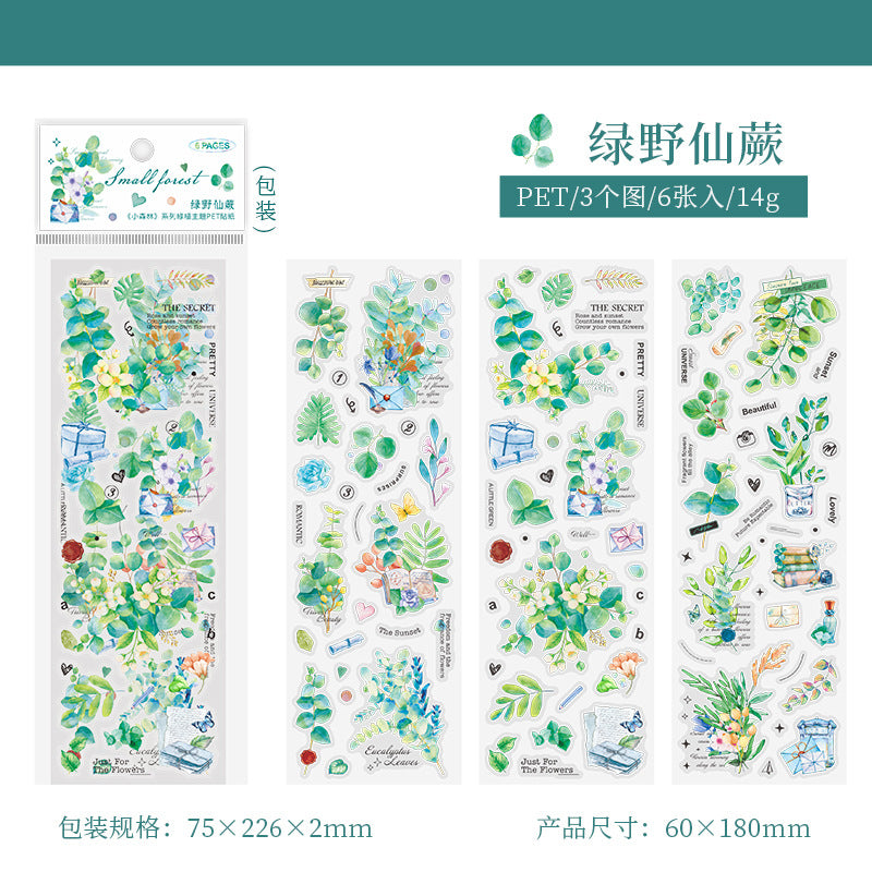 6 Pcs Plant PET Stickers XSLXL