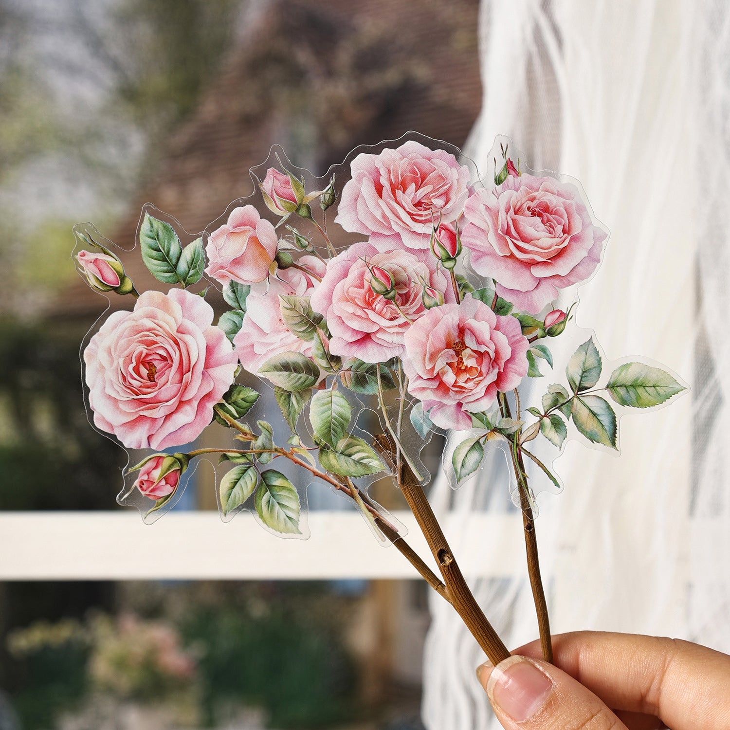 20 Pcs Pink Flower PET Stickers HMJJ