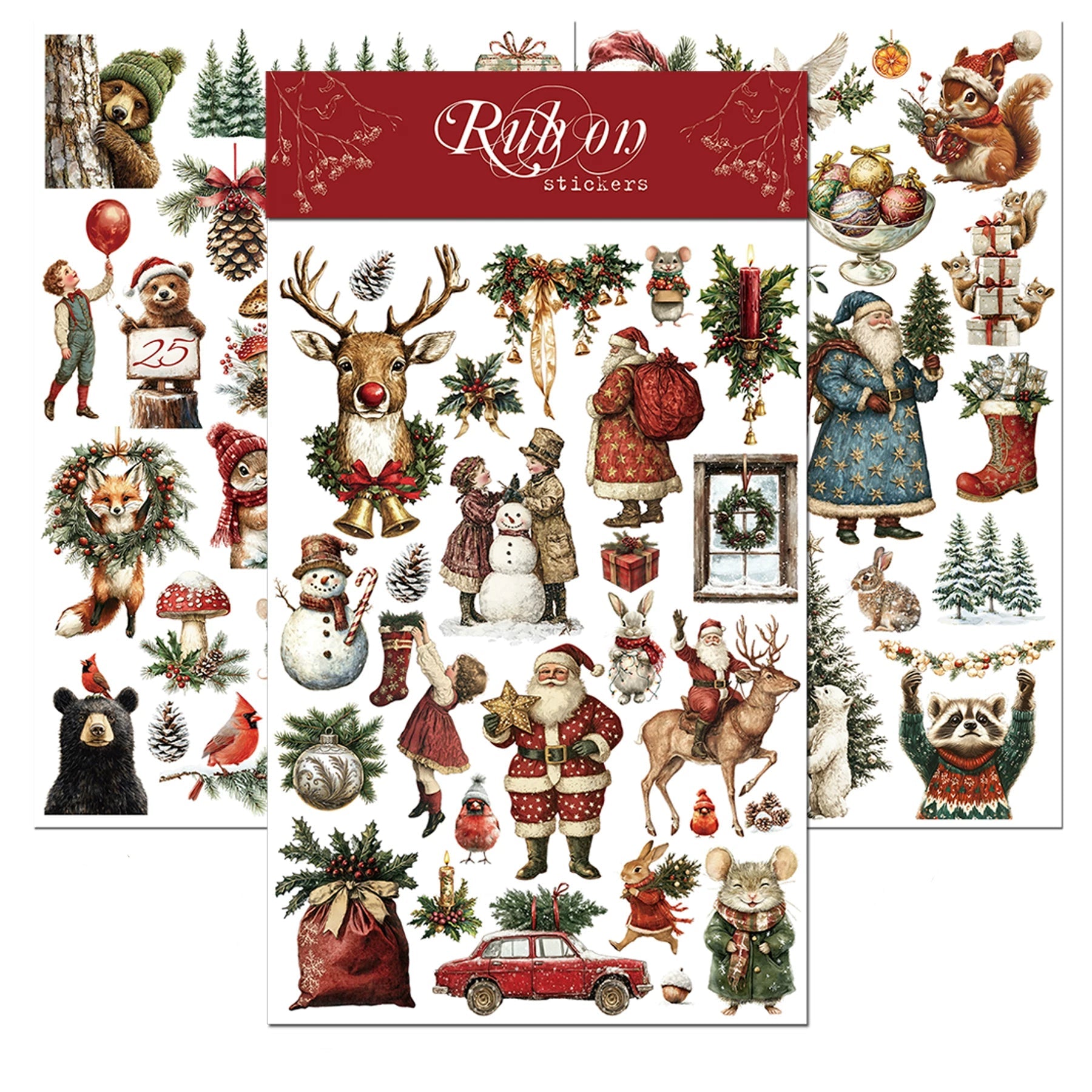 3 Sheets Rub on Stickers - Christmas Animal