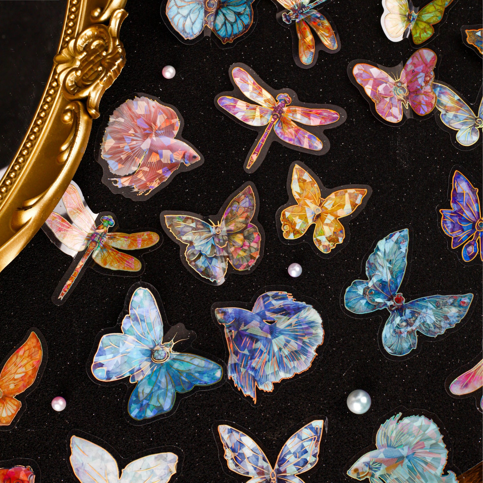 20 Pcs Glitter Butterfly Dragonfly PET Stickers KYXL