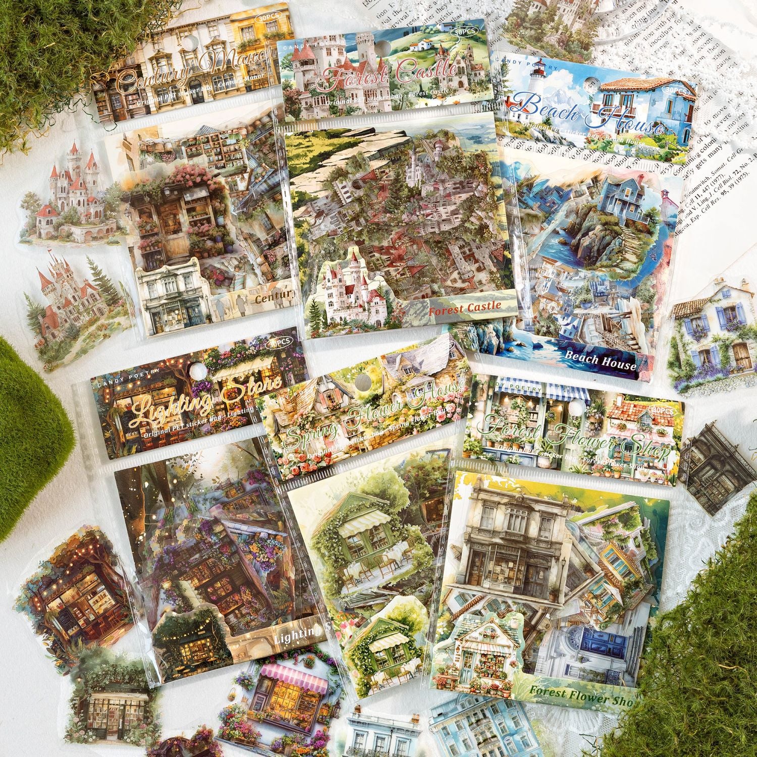 30 Pcs House Castle PET Stickers SLXWZRCS