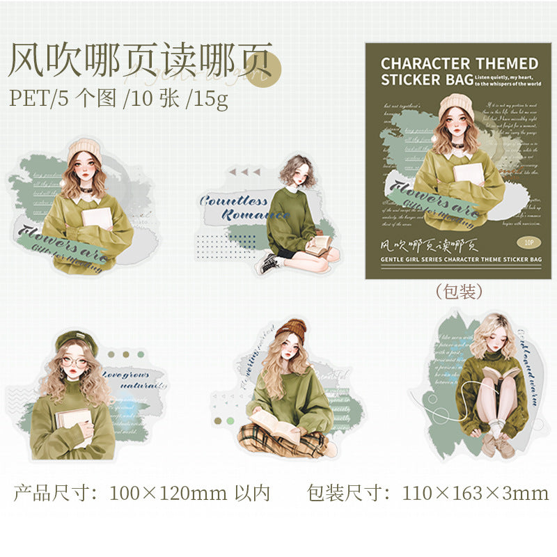 10 Pcs Fashion Girl PET Stickers WRDNS