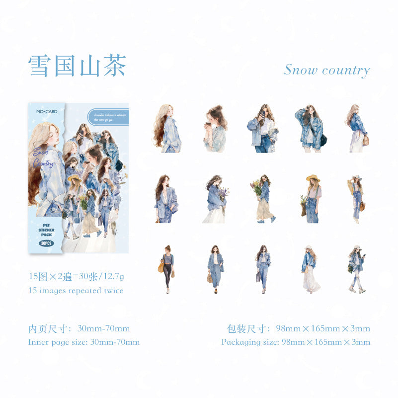 30 Pcs Fashion Girl PET Stickers KXSK