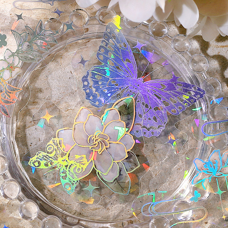 20 Pcs Holographic Flower and Butterfly PET Stickers HLRM
