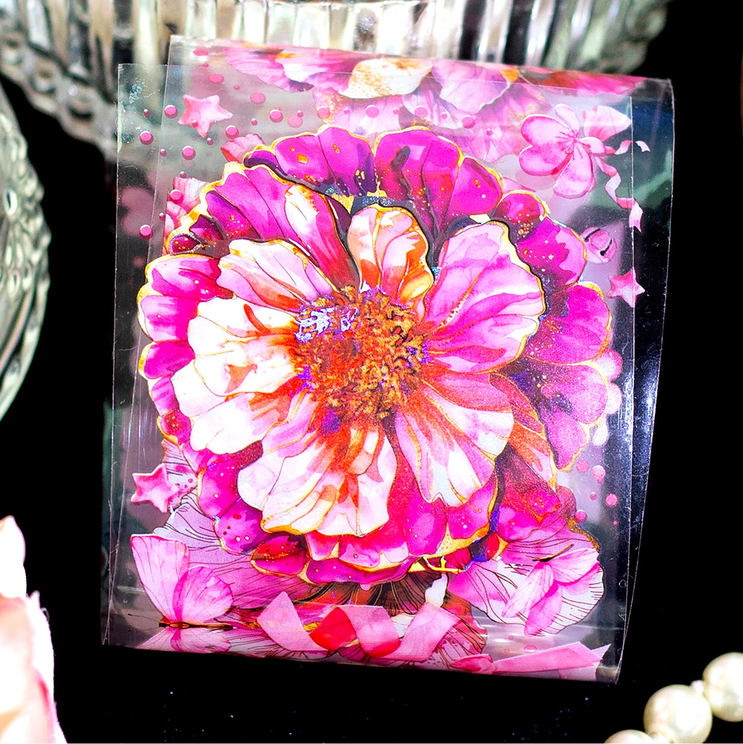 1 Roll PET Flowers Stickers Tape HDGB