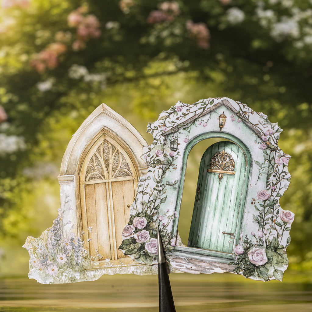 10 Pcs Floral Wooden Door Cardstock Stickers RYMX