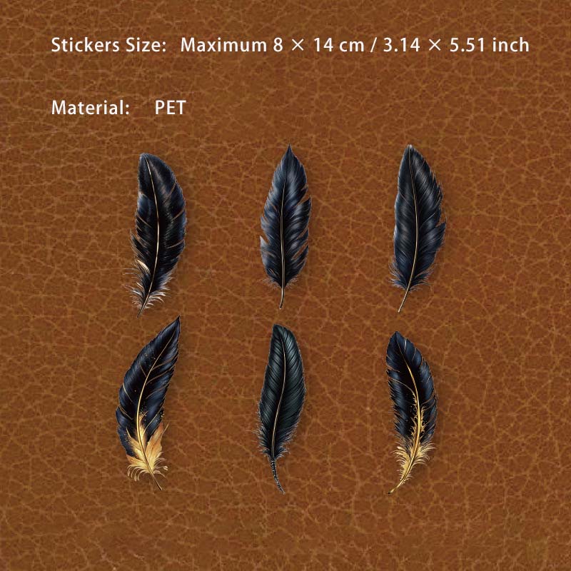 6 Pcs Feather PET Stickers SZBY