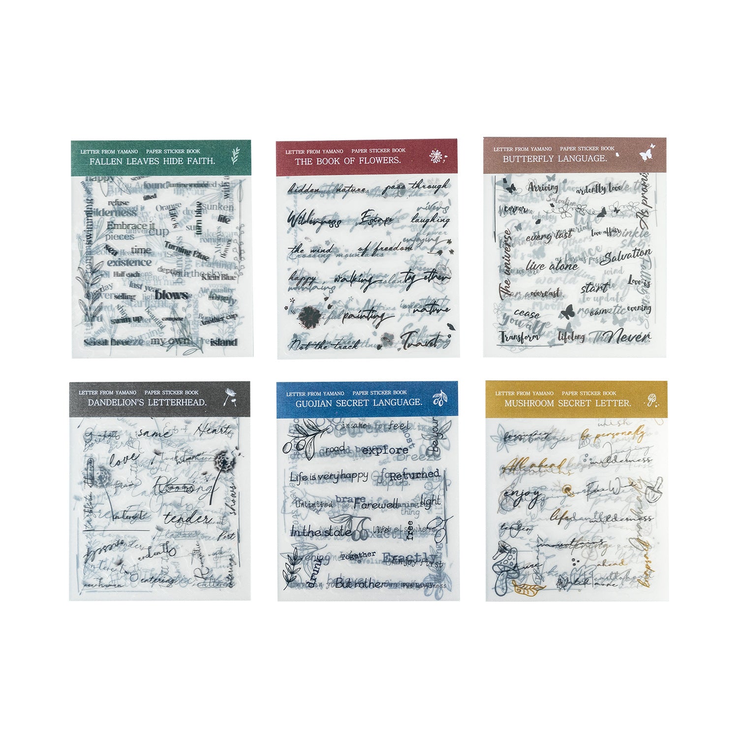 10 Sheet Handwrite Words PET Stickers Book SYSX