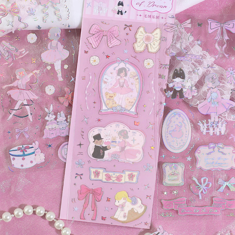 3 Sheets Cute Dancing Girl PET Stickers MZYWQ