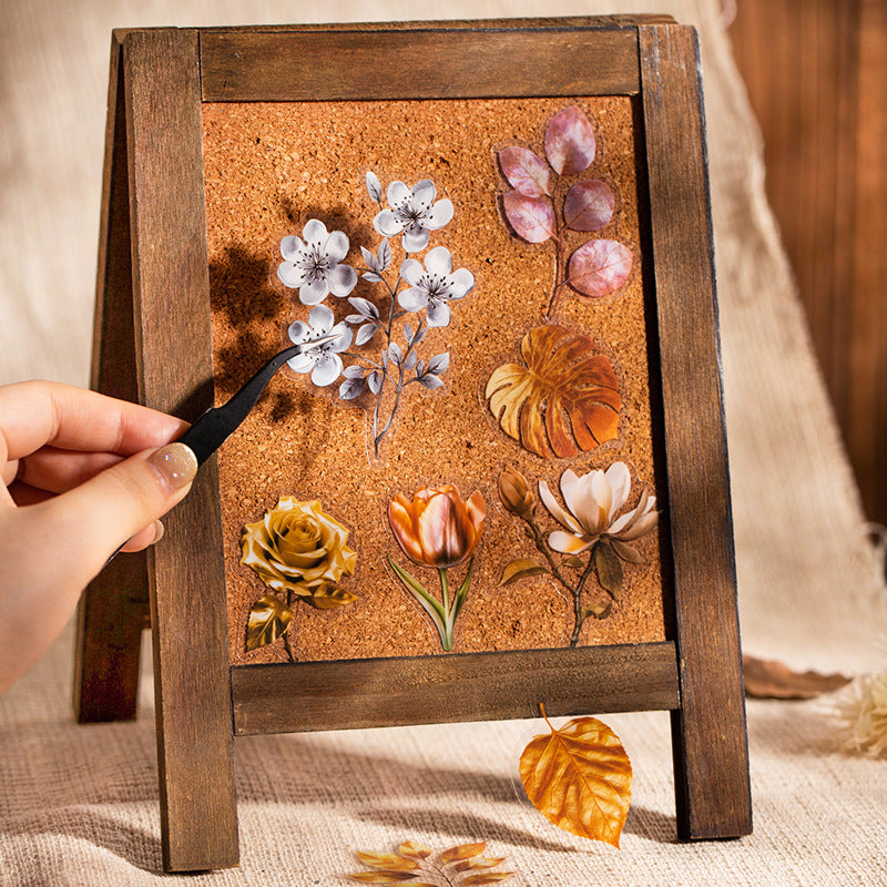 15 Pcs Vintage Flower Leaf PET Stickers YSHY