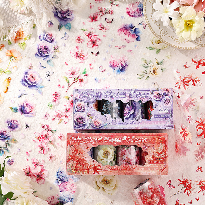 4 Rolls Flower PET Stickers Tape Set HYDC