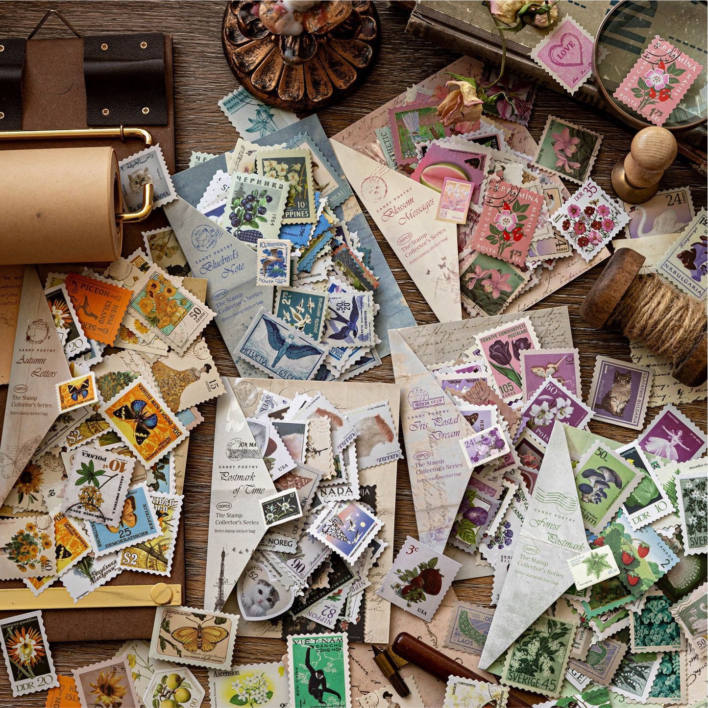 100 Pcs Vintage Natural Post Stamp Stickers YPSCJ