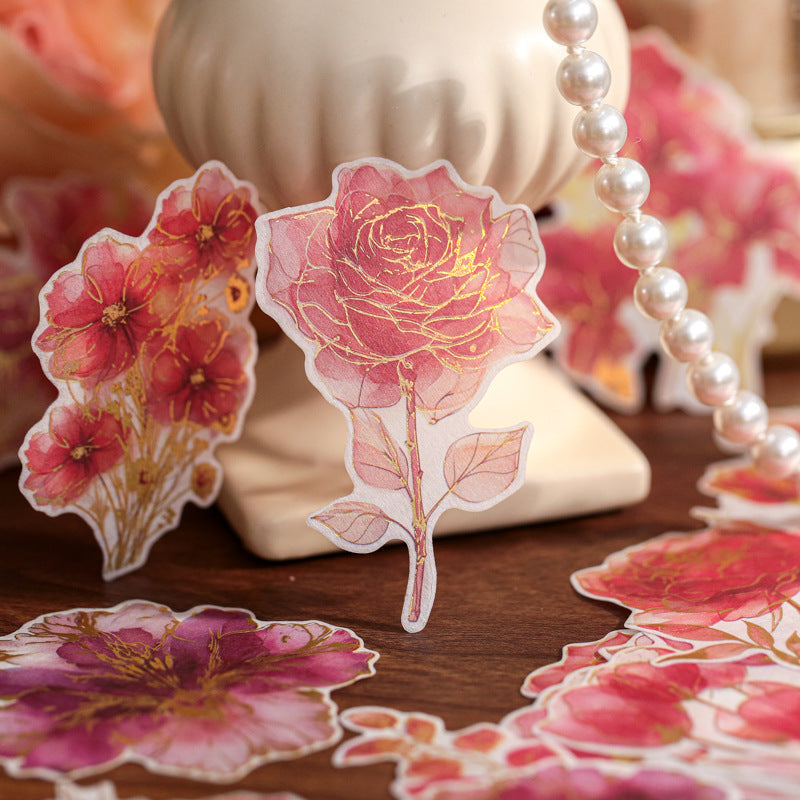 30 Pcs Gold Foil Flower Washi Stickers FHLJ