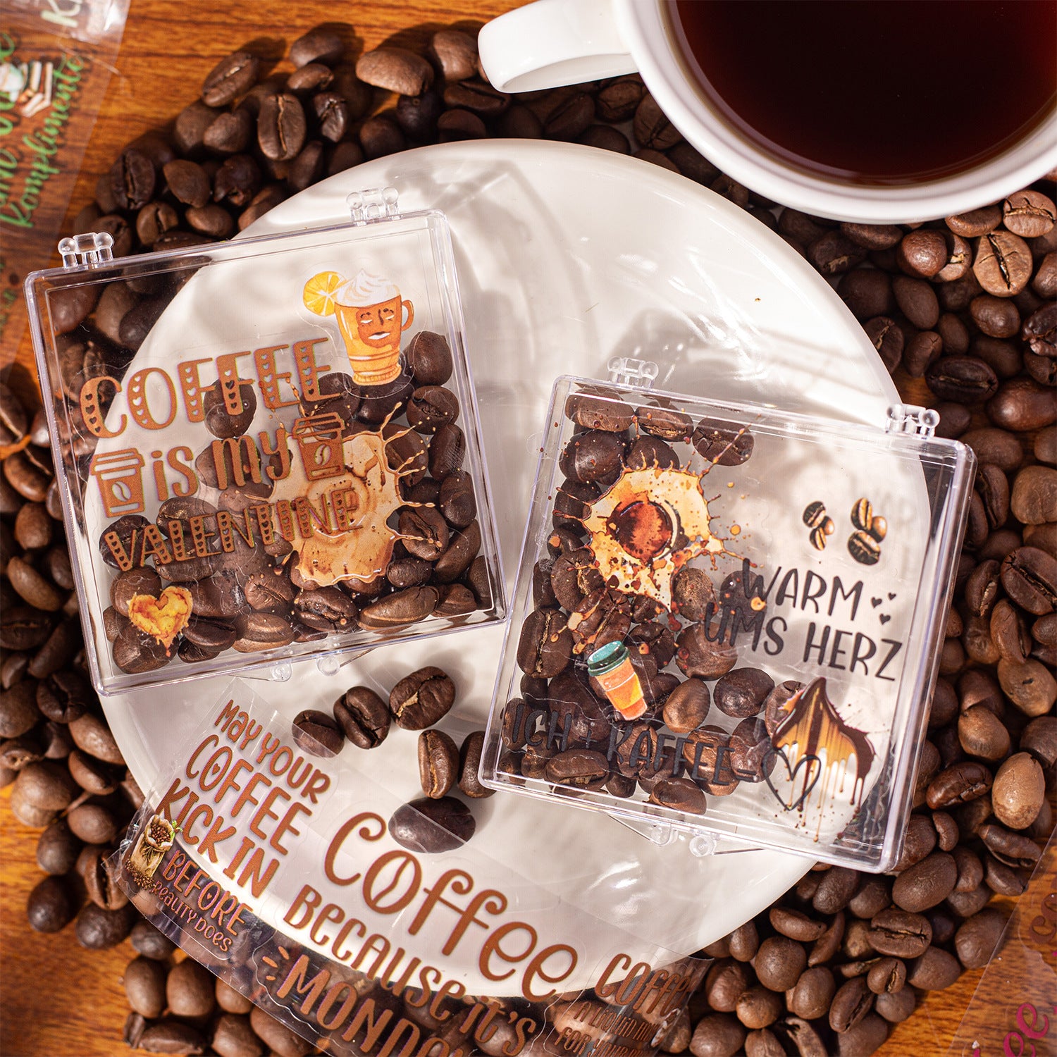 1 Roll Coffee Theme PET Stickers Tape KFYL
