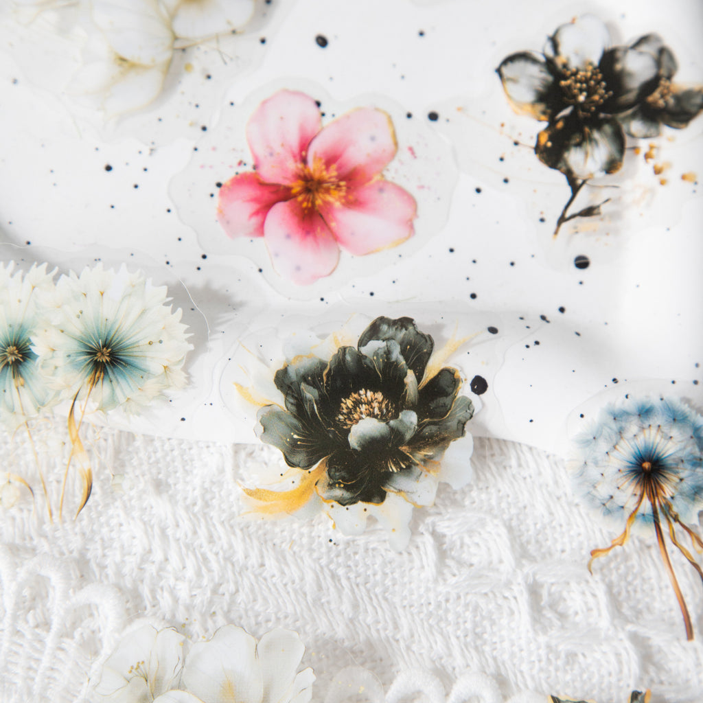 15 Pcs Watercolor Flower PET Stickers FHWY