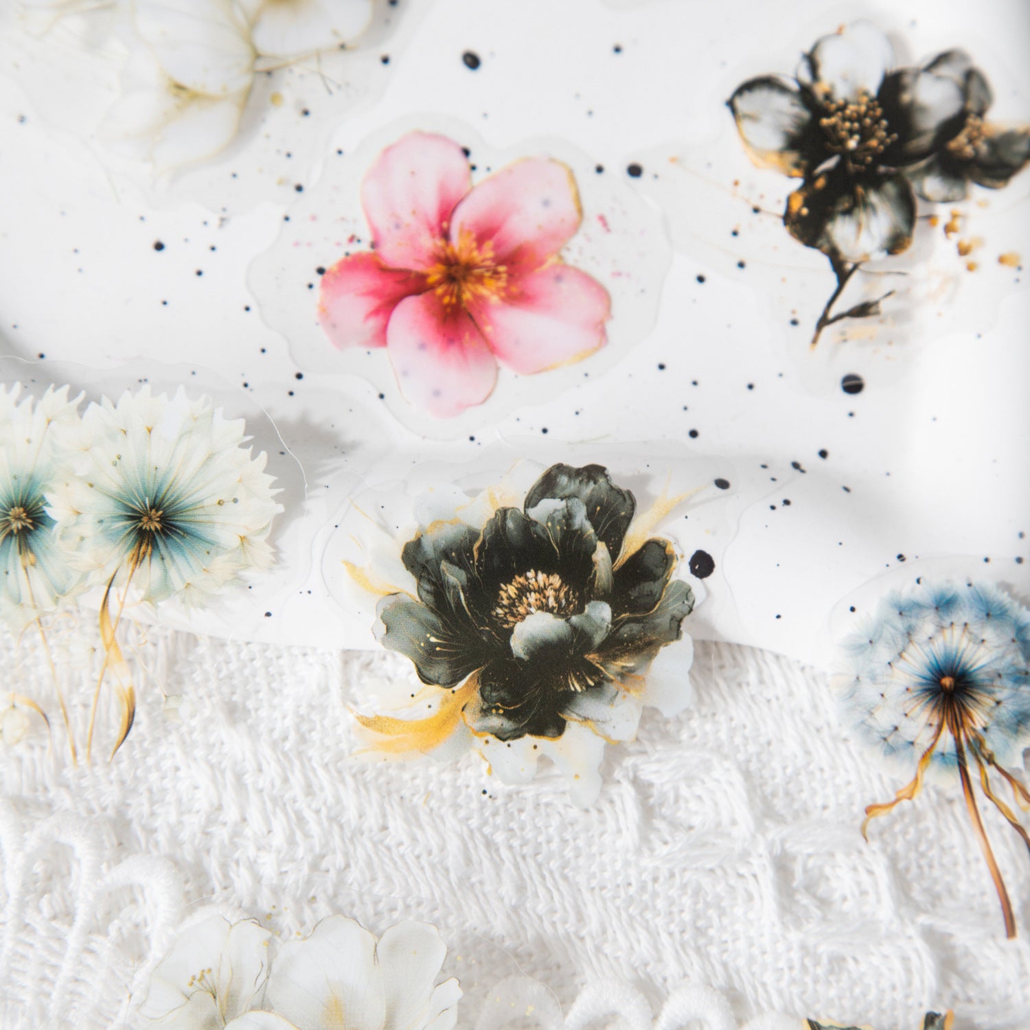 15 Pcs Watercolor Flower PET Stickers FHWY