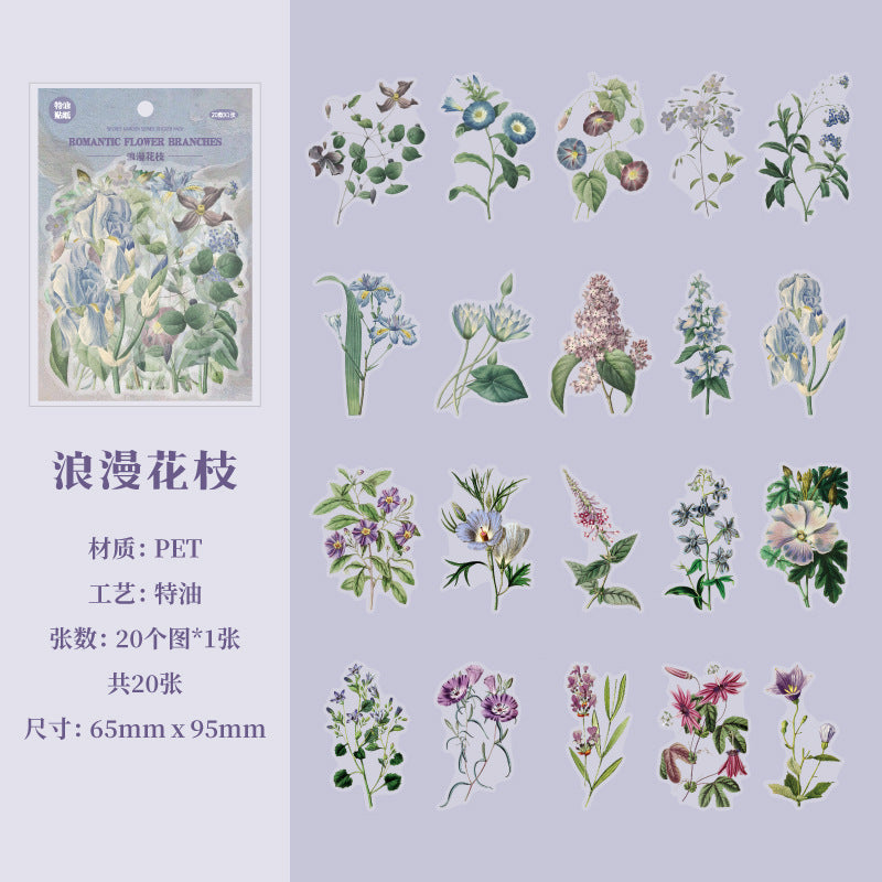 20 Pcs PET Flower Stickers MMHY