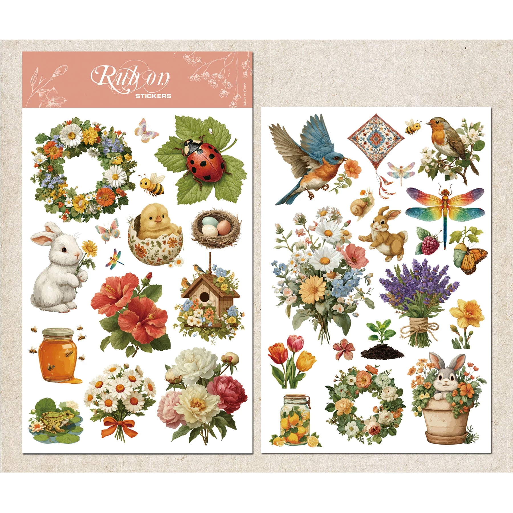 2 Sheets Rub on Stickers - Spring