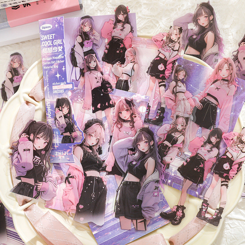 34 Pcs Urban Girl Stickers and Journal Paper Kit SSZZ