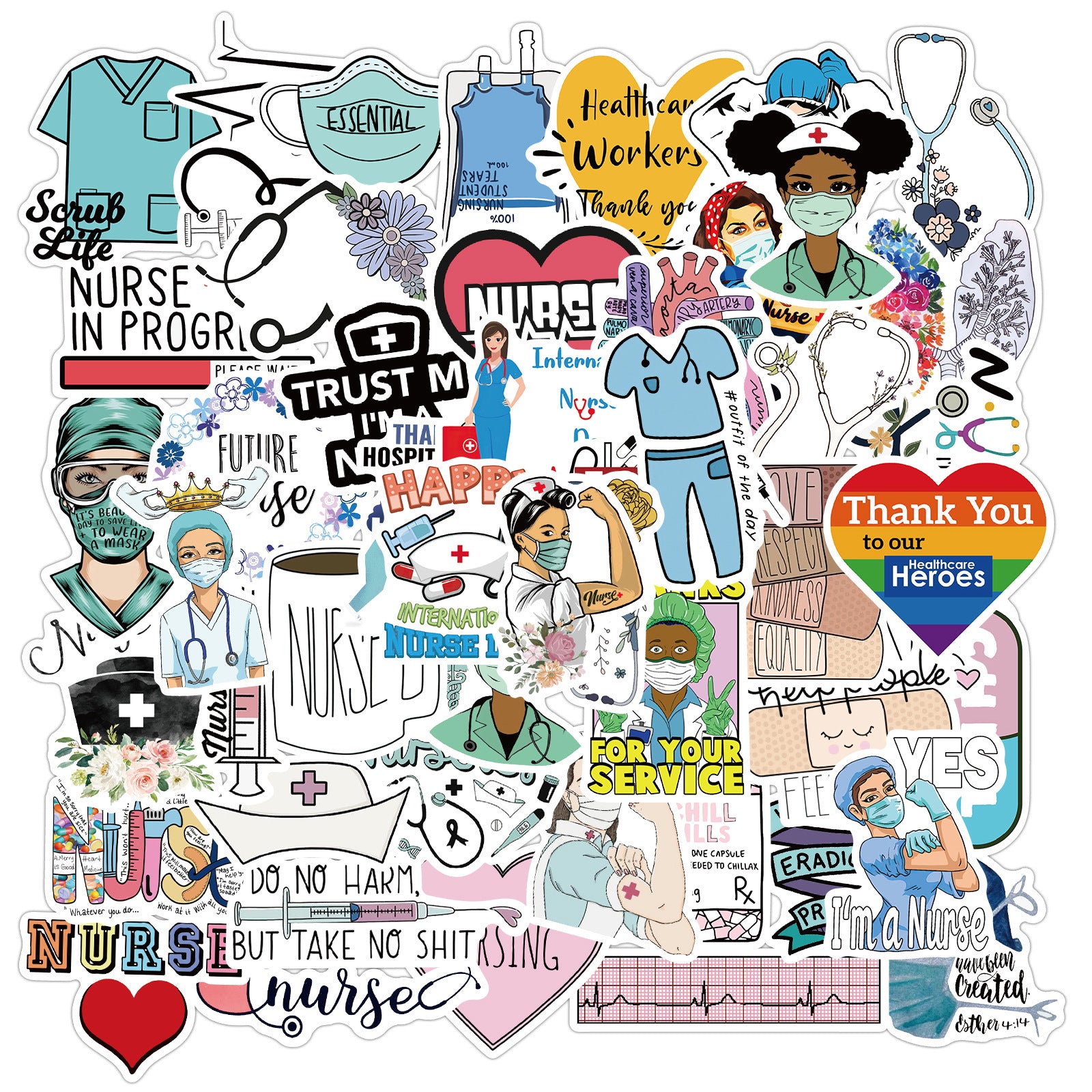 50 Pcs Vinyl Nurses Day Stickers HT043