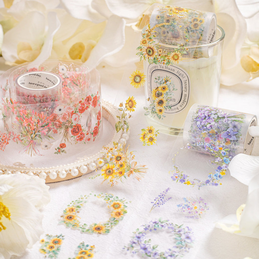 1 Roll Flower Theme PET Stickers Tape HRMXL