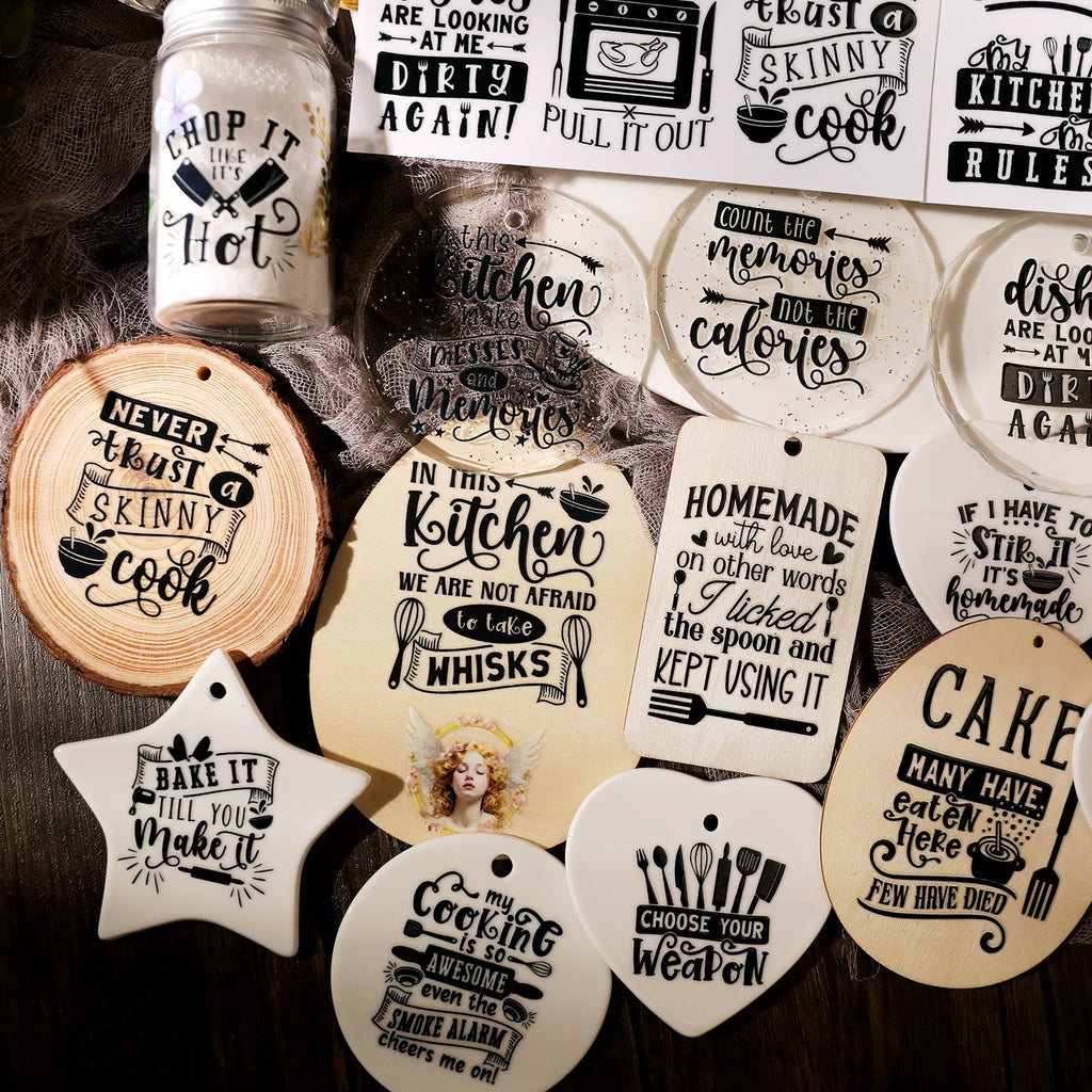 2 Sheets Waterproof Rub on Stickers - Kitchen Words