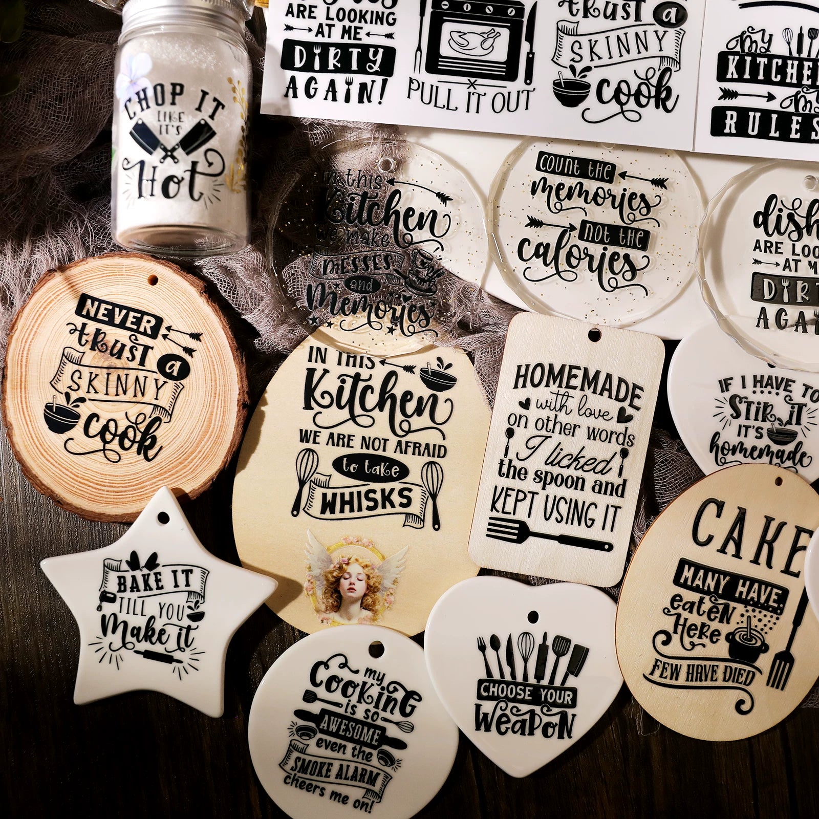 2 Sheets Waterproof Rub on Stickers - Kitchen Words