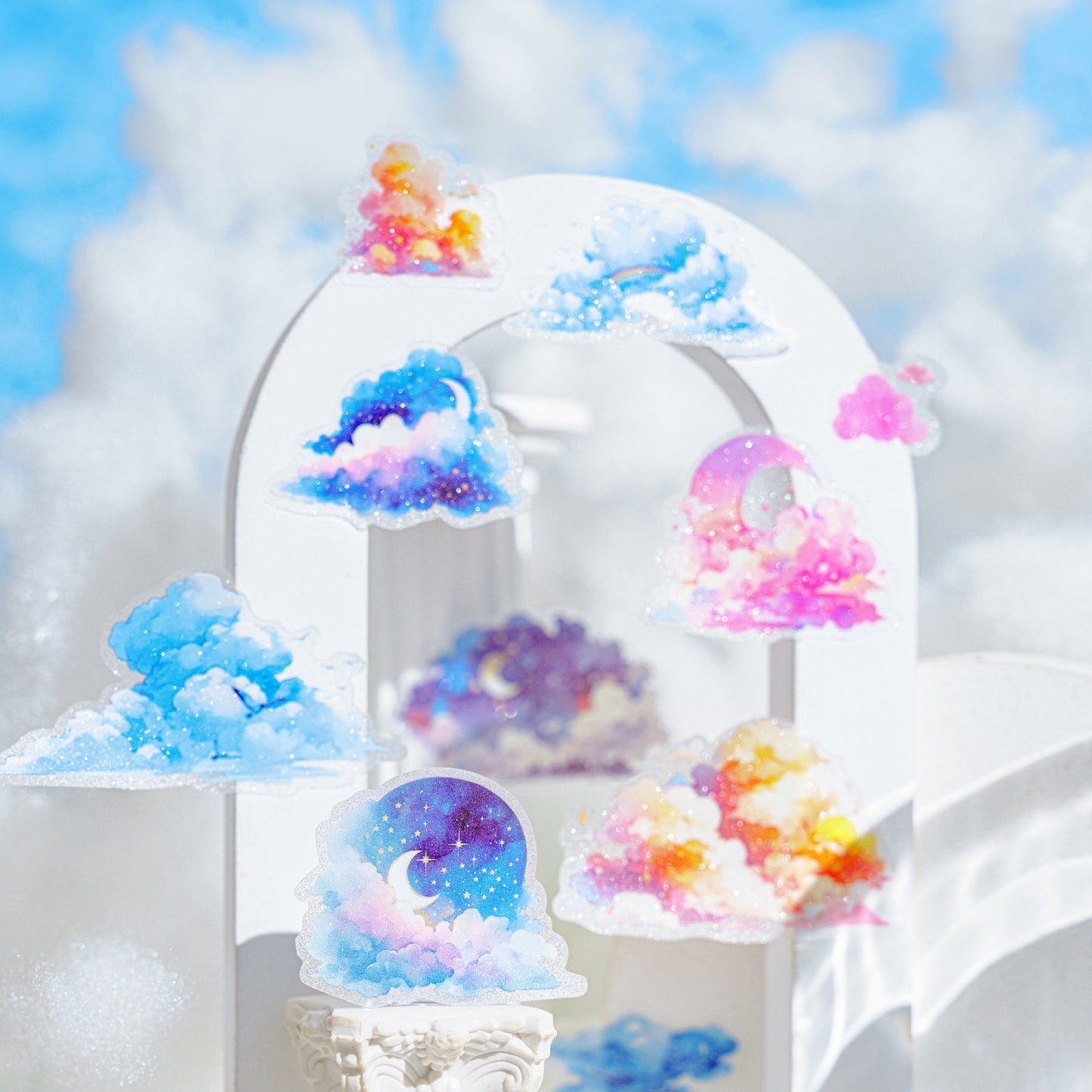 1 Roll Pre-cut Sky Cloud PET Stickers Tape TKZC