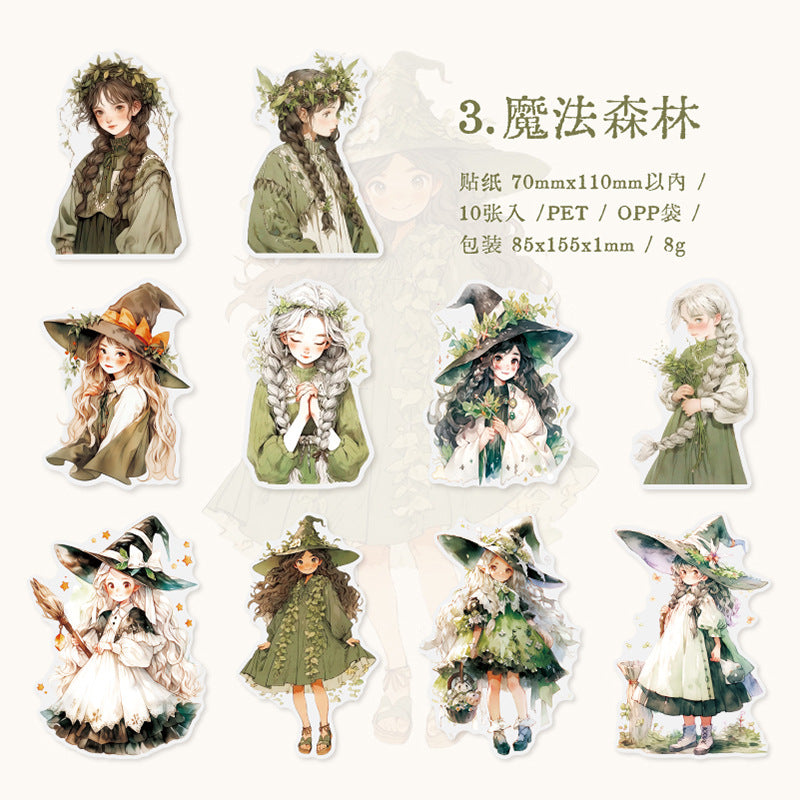 10 Pcs Magic Girl PET Stickers MNGSL