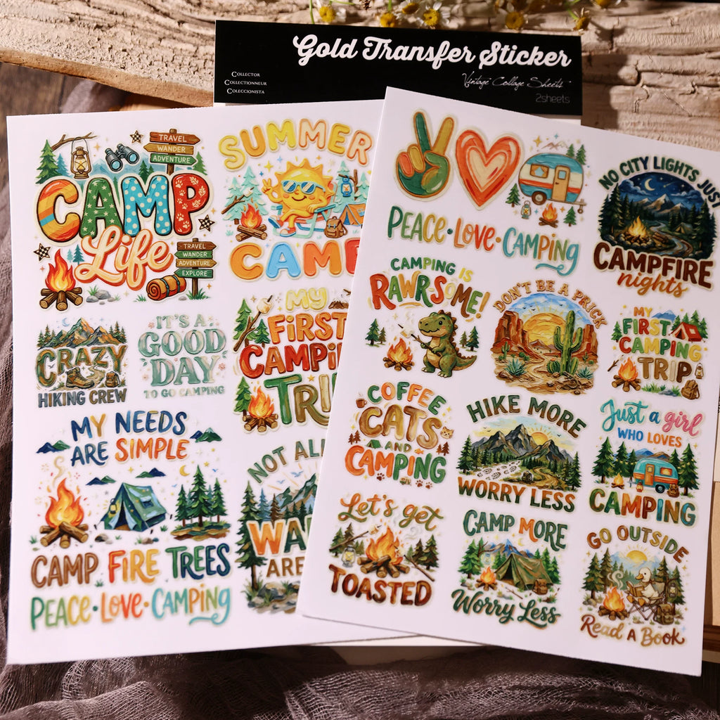2 Sheets Waterproof Rub on Stickers - Camping