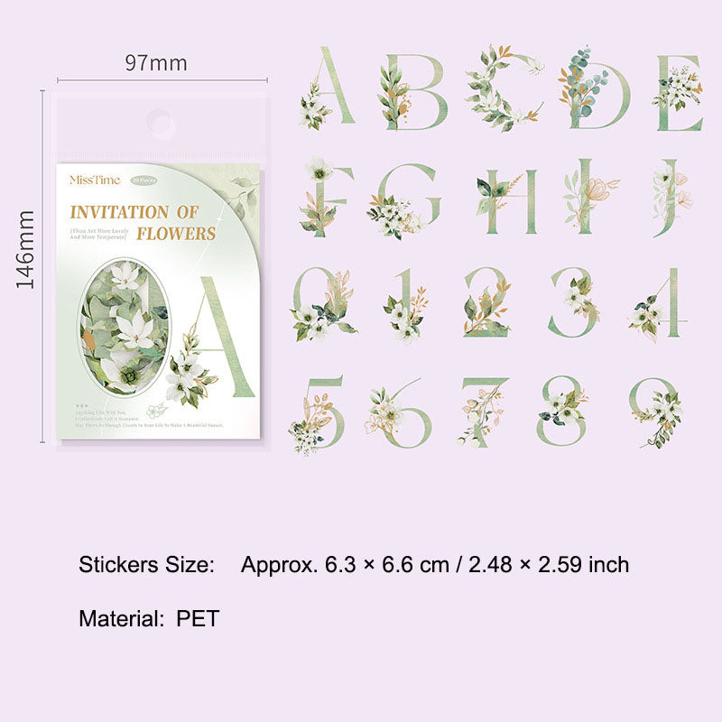 10 Pcs Flower Letter PET Stickers HJLX