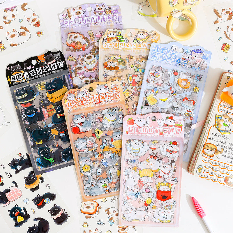 4 Pcs Kawaii Cartoon Cats PET Stickers - Have Fun